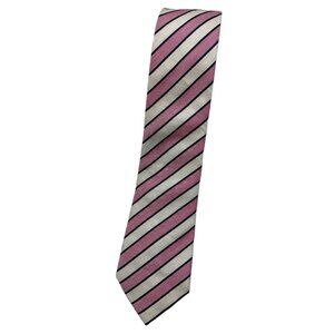 RICHARD JAMES Men's Silk Linen Necktie LUXURY Tie Pink White Striped W:3.1" EUC